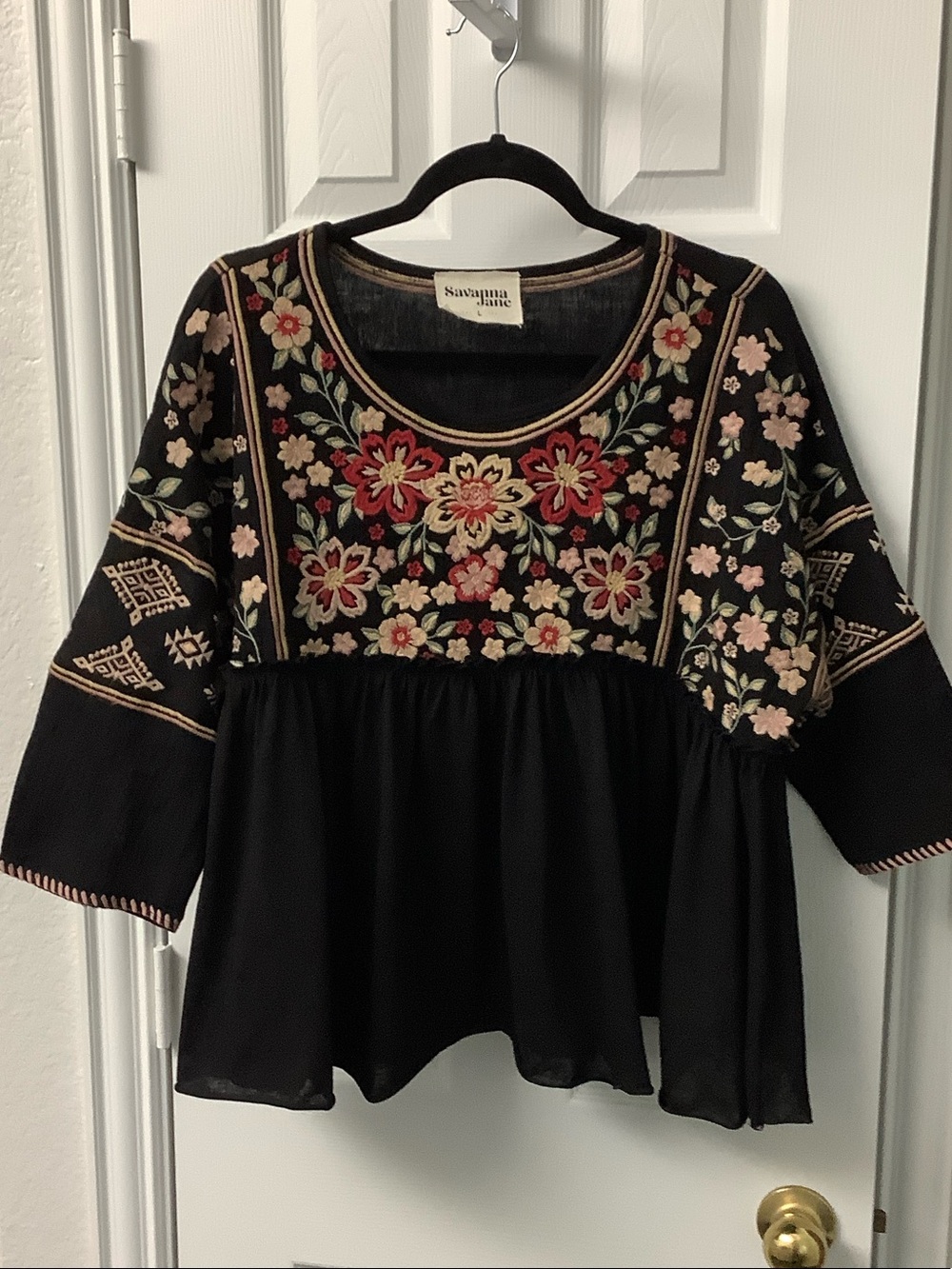 Savanna Jane Black Floral Embroidered Peasant Blouse large